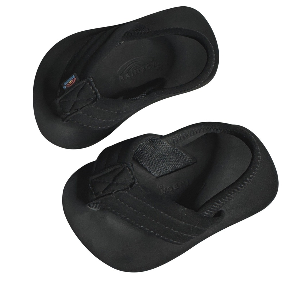 Rainbow Kids Grombow Sandals Black Thong Flip Flops with Backstrap Toddler 3/4